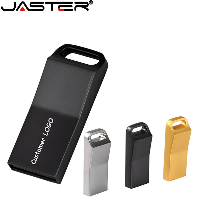 JASTER Mini Kovové USB Flash Disky 64GB Zlatý Zadarmo Vlastné Logo Nepremokavé 16GB Bezplatné Keyring Business Darček Memory Stick